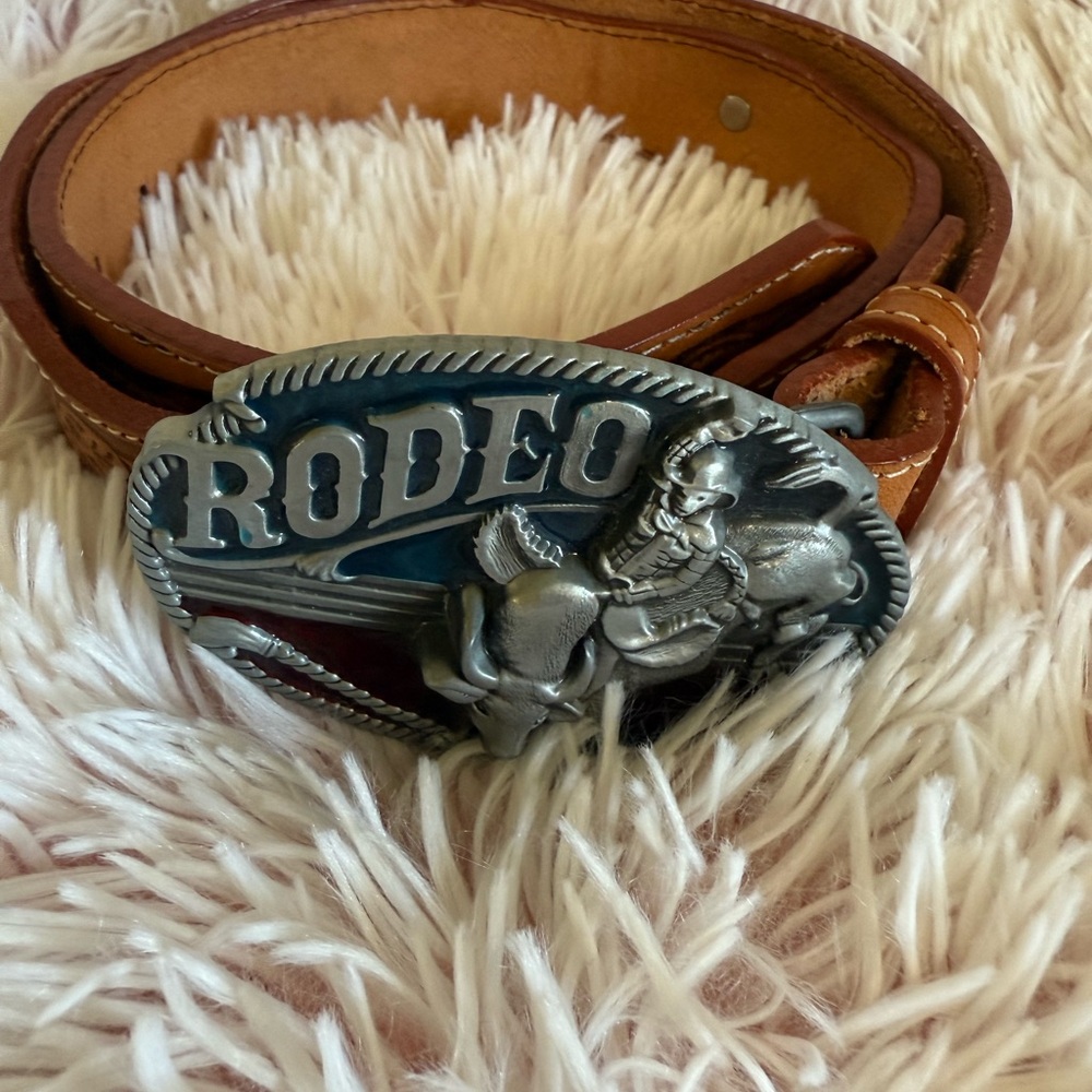 Rodeo Brown Leather Belt with Silver Buckle